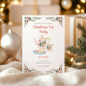 Christmas Tea Party Invitation for Holiday Brunch or Cookie Exchange L73