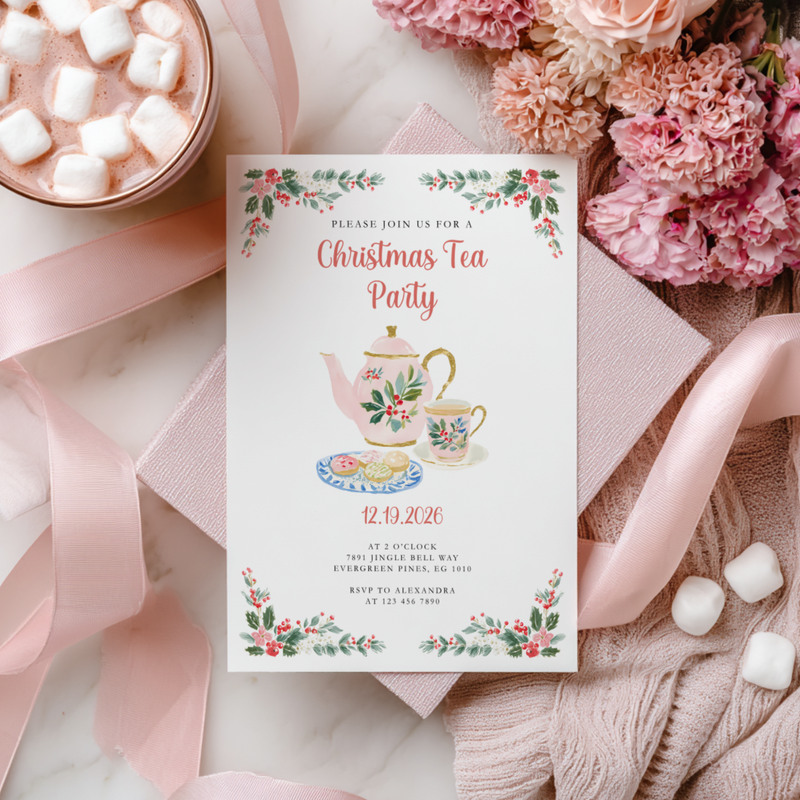 Christmas Tea Party Invitation for Holiday Brunch or Cookie Exchange L73