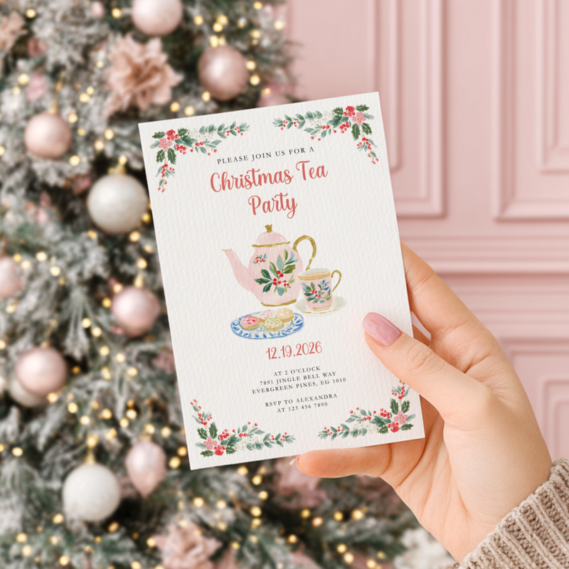 Christmas Tea Party Invitation for Holiday Brunch or Cookie Exchange L73