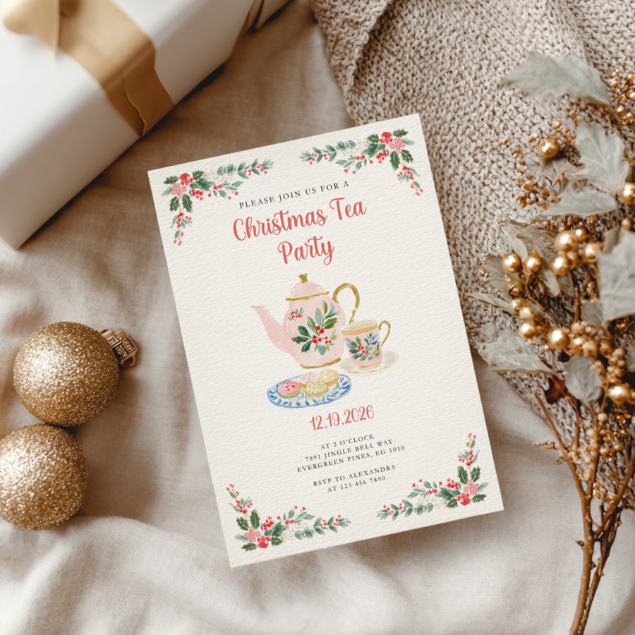 Christmas Tea Party Invitation for Holiday Brunch or Cookie Exchange L73