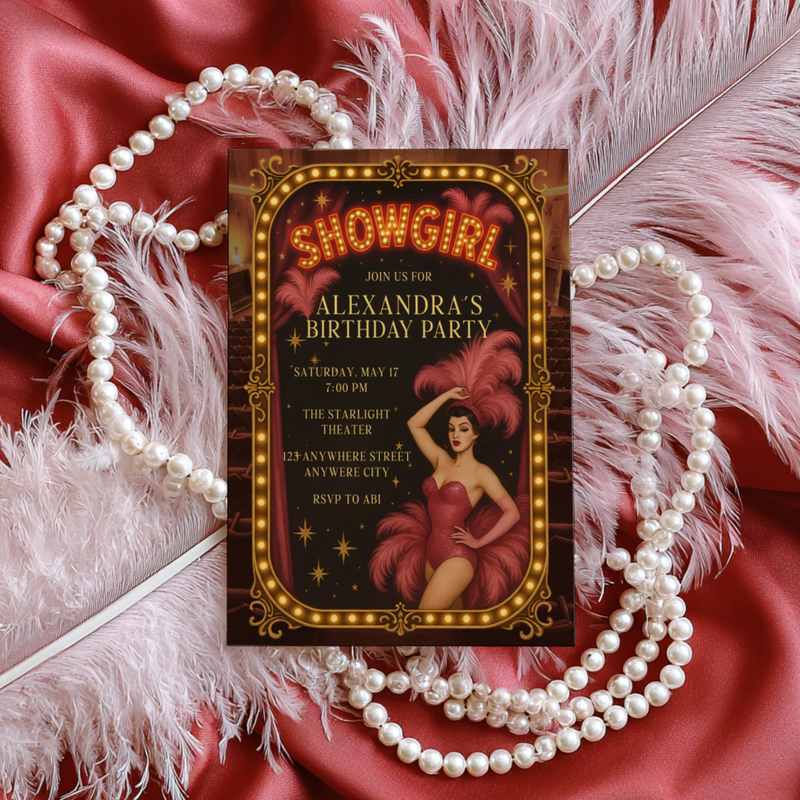 Old Hollywood Glamour Showgirl Birthday Party Invitation L78