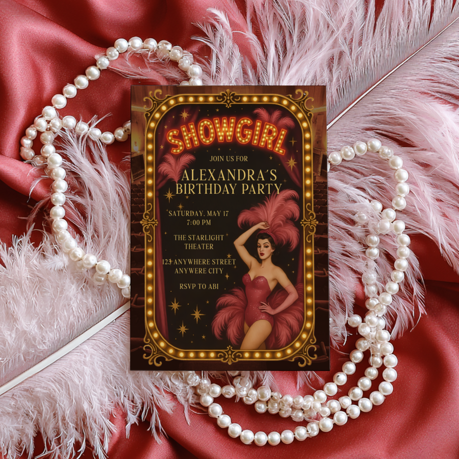 Old Hollywood Glamour Showgirl Birthday Party Invitation L78