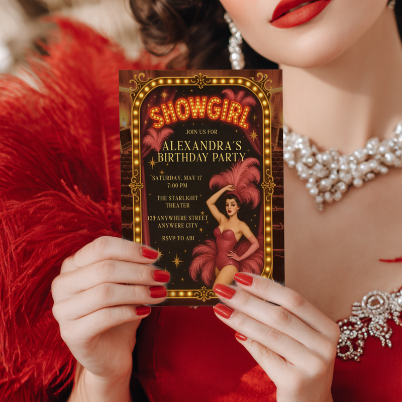 Old Hollywood Glamour Showgirl Birthday Party Invitation L78