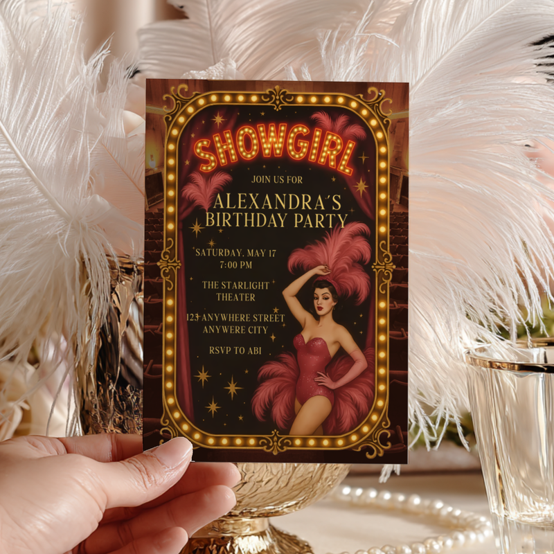 Old Hollywood Glamour Showgirl Birthday Party Invitation L78