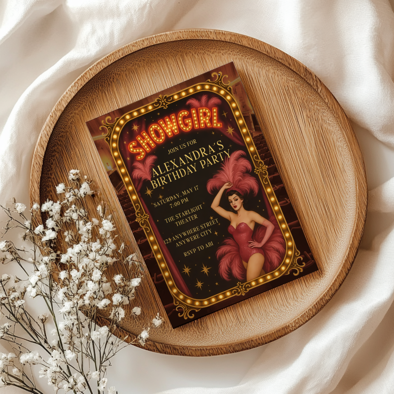 Old Hollywood Glamour Showgirl Birthday Party Invitation L78