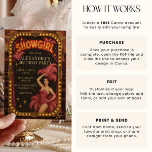 Old Hollywood Glamour Showgirl Birthday Party Invitation L78