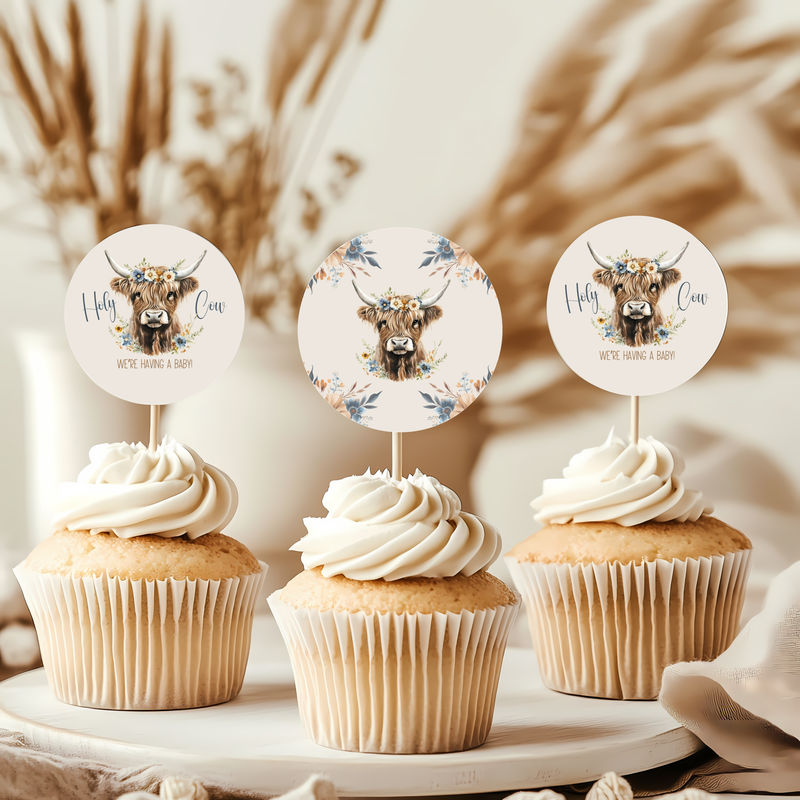Baby Shower Mega Bundle - Holy Cow Boho Highland Cow Beige Blue Floral BS75