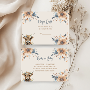 Baby Shower Invitation Bundle - Holy Cow Boho Highland Cow with Blue Flowers BS75
