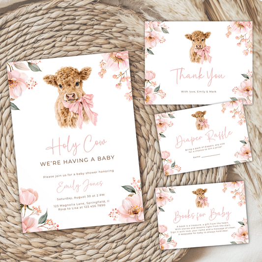 Holy Cow Girl Baby Shower Invitation Bundle BS289