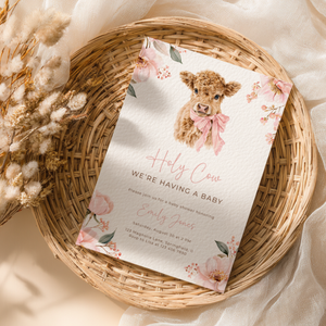 Pink Highland Holy Cow Baby Shower Invitation BS289