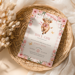 Floral Highland Cow Baby Shower Invitation Girl BS300