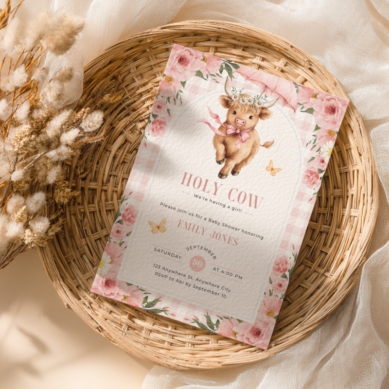 Holy Cow Girl Baby Shower Invitation Bundle BS300