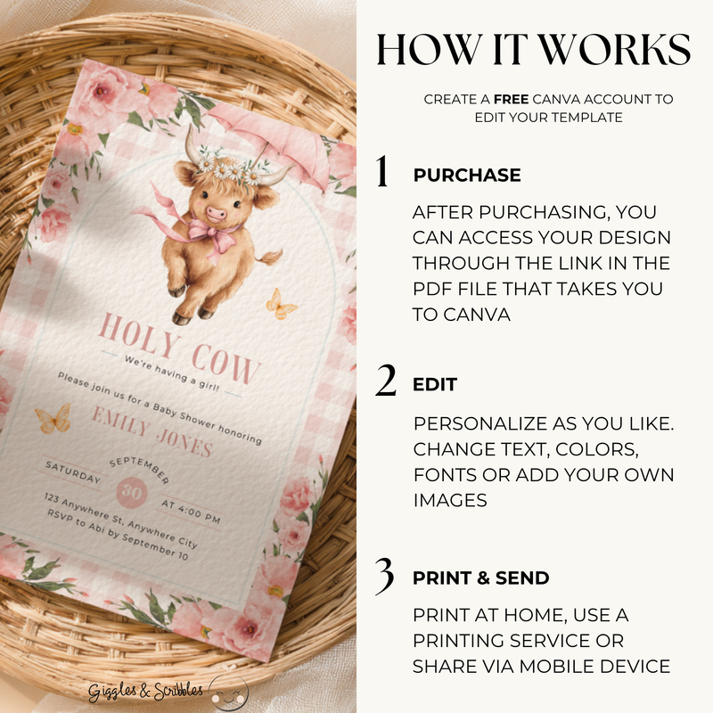 Holy Cow Girl Baby Shower Invitation Bundle BS300