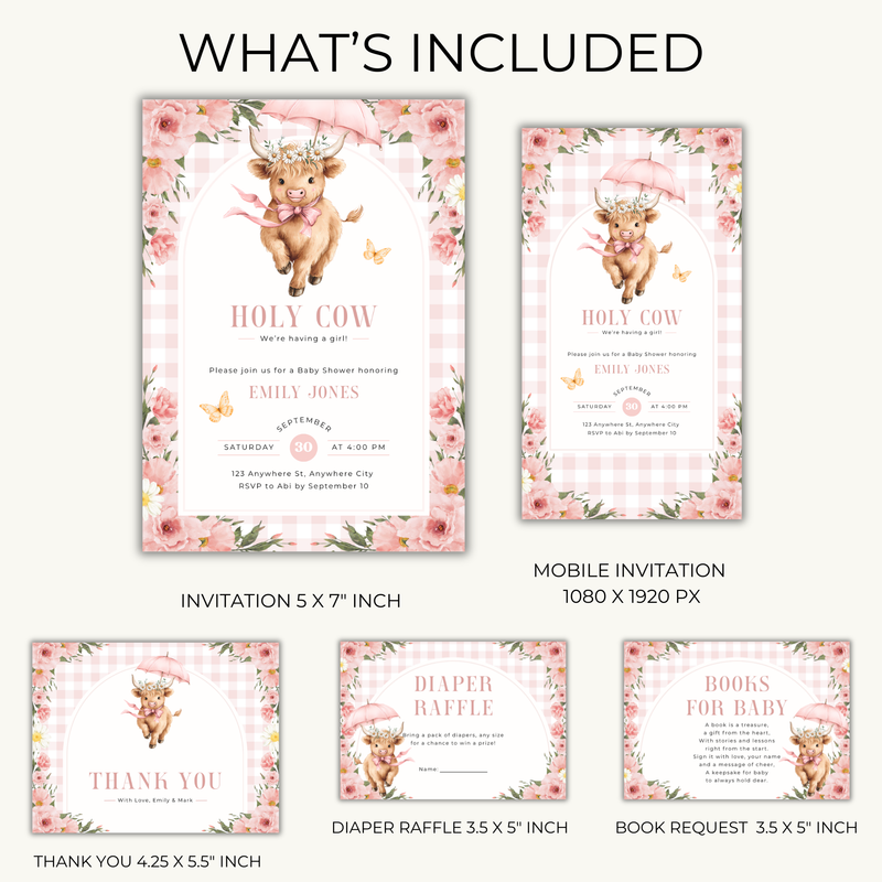 Holy Cow Girl Baby Shower Invitation Bundle BS300