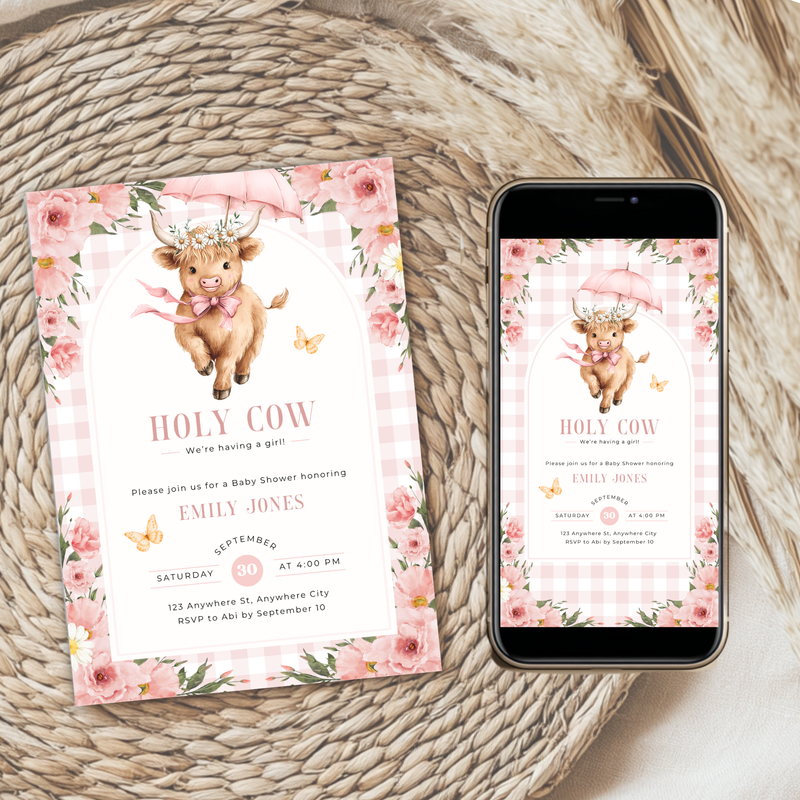 Holy Cow Girl Baby Shower Invitation Bundle BS300