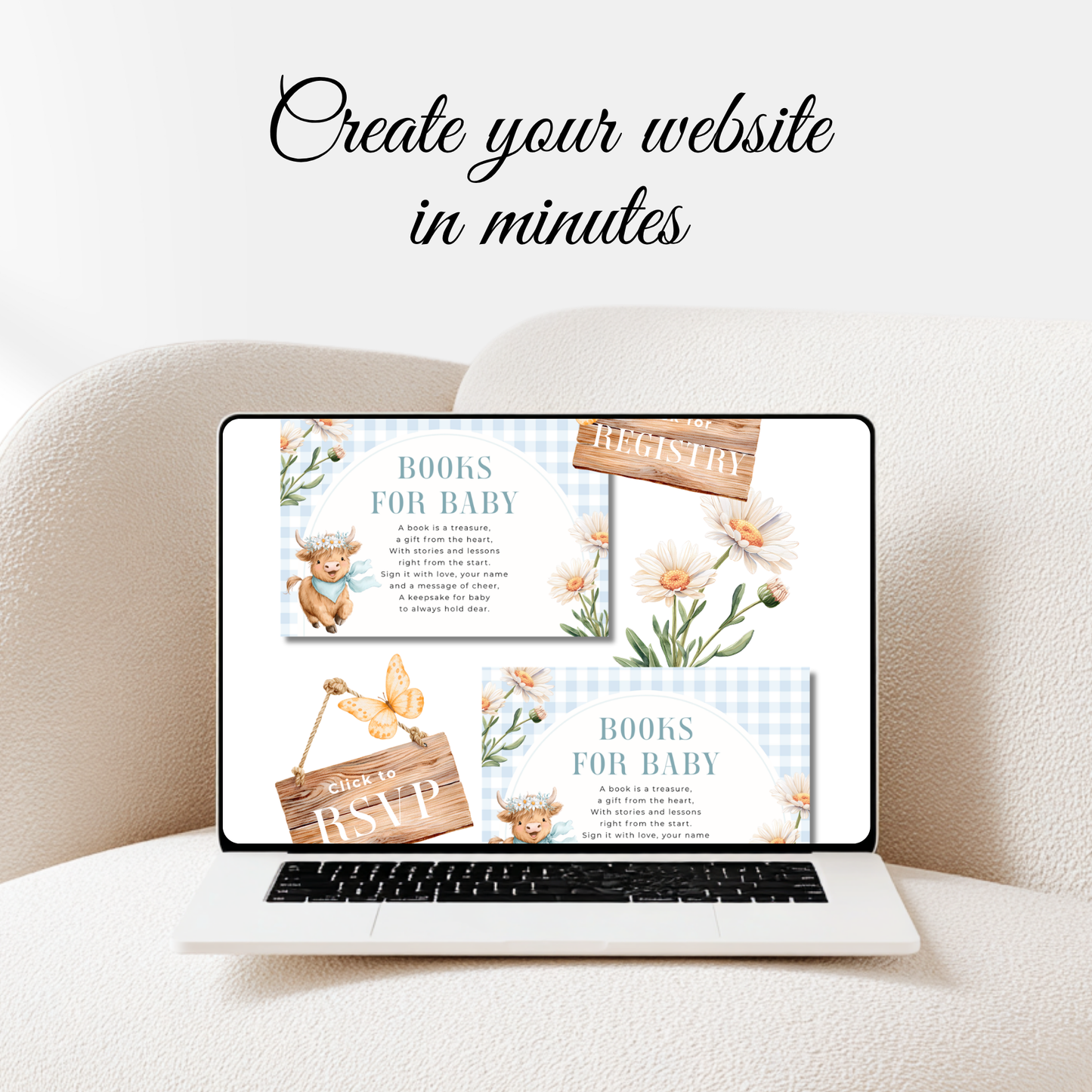Holy Cow Baby Shower Website Template - Editable RSVP Website for Baby Boy BS297