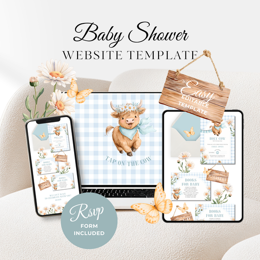 Holy Cow Baby Shower Website Template - Editable RSVP Website for Baby Boy BS297