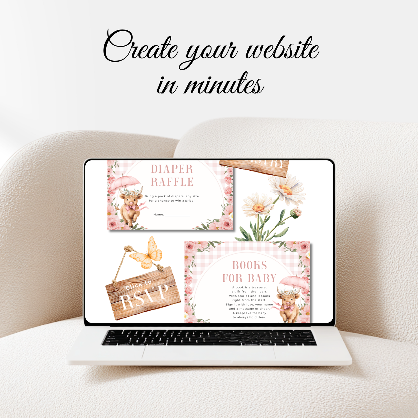 Holy Cow Baby Shower Website Template Girl - Editable RSVP Website BS300