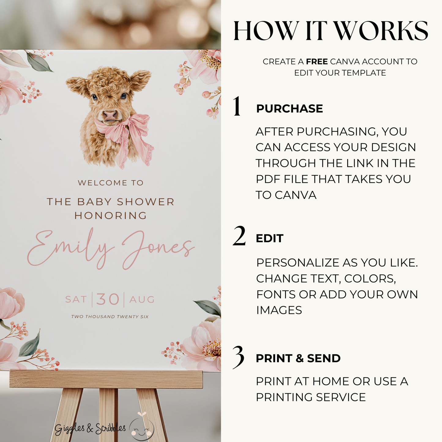 Holy Cow Baby Shower Welcome Sign Girl BS289