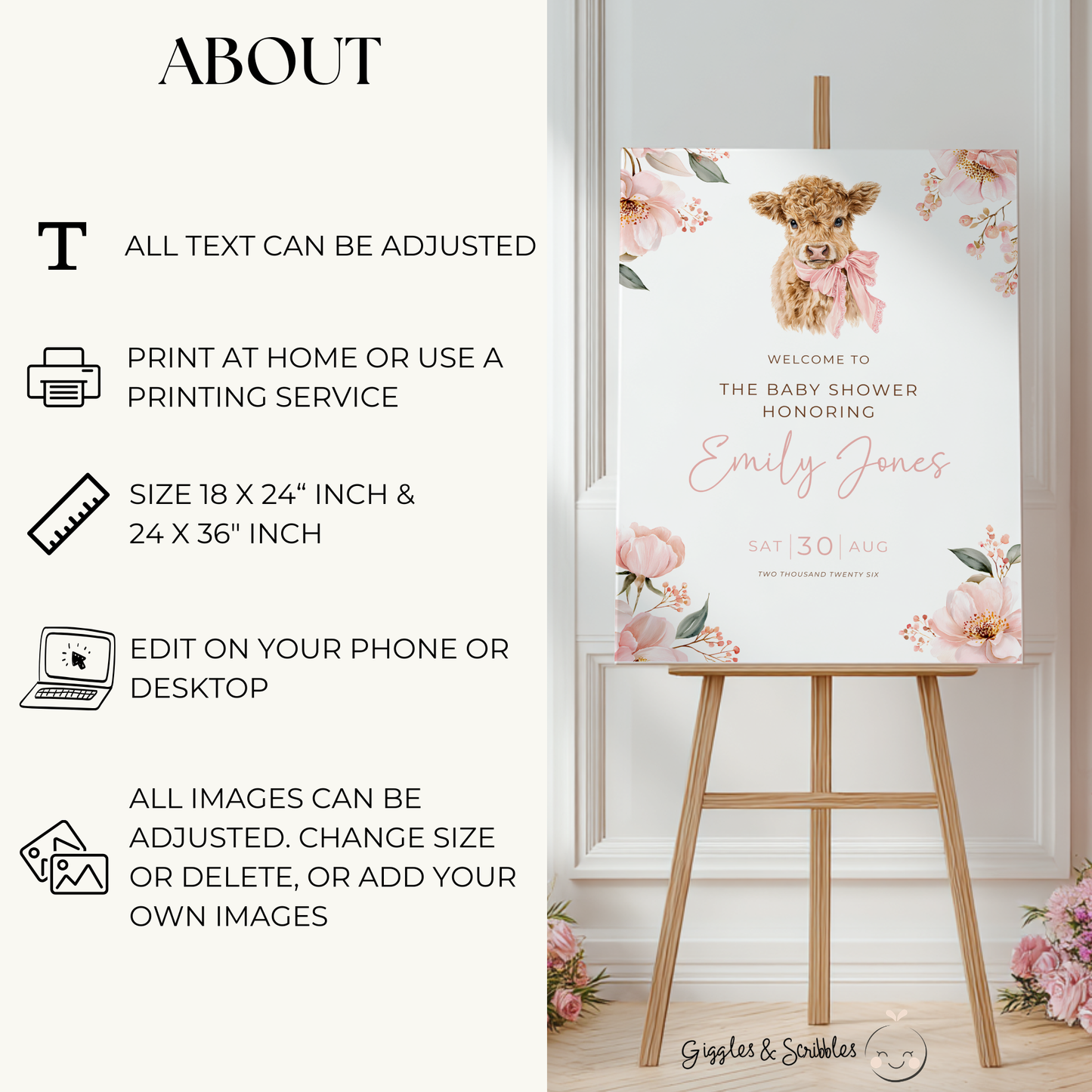 Holy Cow Baby Shower Welcome Sign Girl BS289