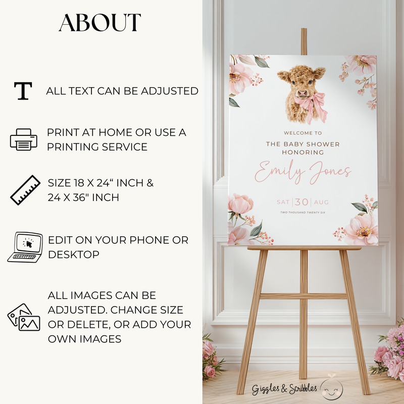 Holy Cow Baby Shower Welcome Sign Girl BS289