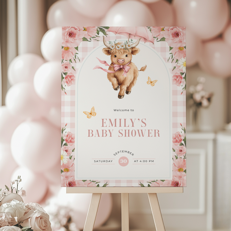Highland Cow Baby Shower Welcome Sign Girl BS300