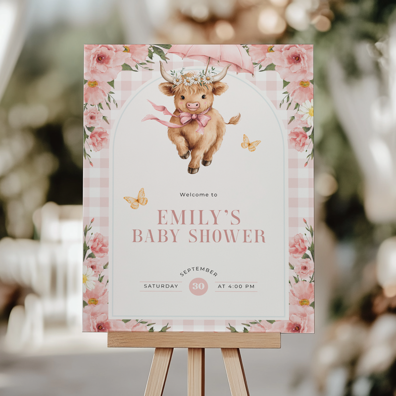 Highland Cow Baby Shower Welcome Sign Girl BS300