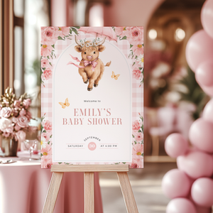 Highland Cow Baby Shower Welcome Sign Girl BS300