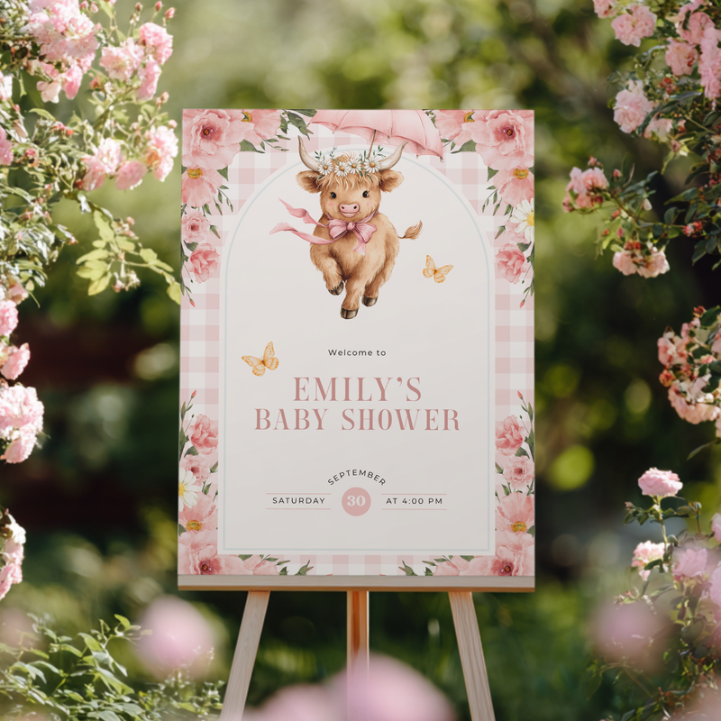 Highland Cow Baby Shower Welcome Sign Girl BS300