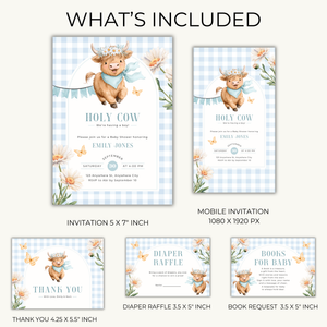 Highland Holy Cow Baby Shower Invitation Set for Boy BS297