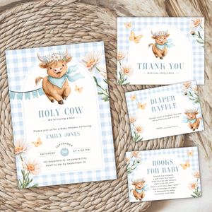 Highland Holy Cow Baby Shower Invitation Set for Boy BS297