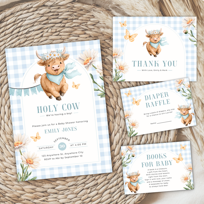 Highland Holy Cow Baby Shower Invitation Set for Boy BS297