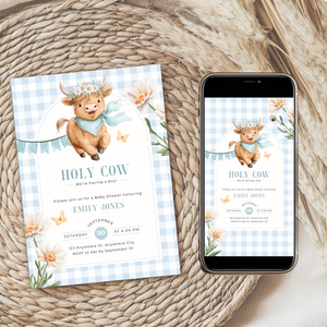 Highland Holy Cow Baby Shower Invitation Set for Boy BS297
