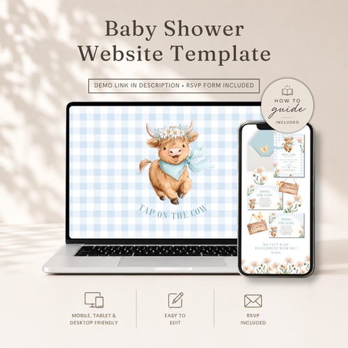 Holy Cow Baby Shower Website Template - Editable RSVP Website for Baby Boy BS297