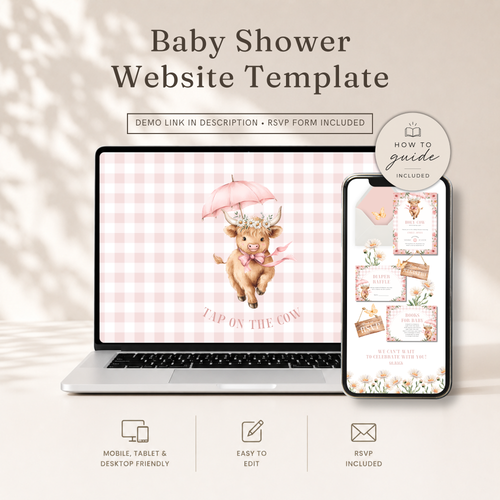 Holy Cow Baby Shower Website Template Girl - Editable RSVP Website BS300