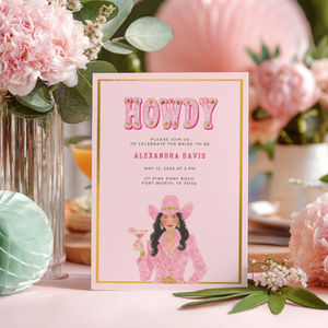 Cowgirl Bachelorette Party Invitation - Pink Western Rodeo Bride Invite L127