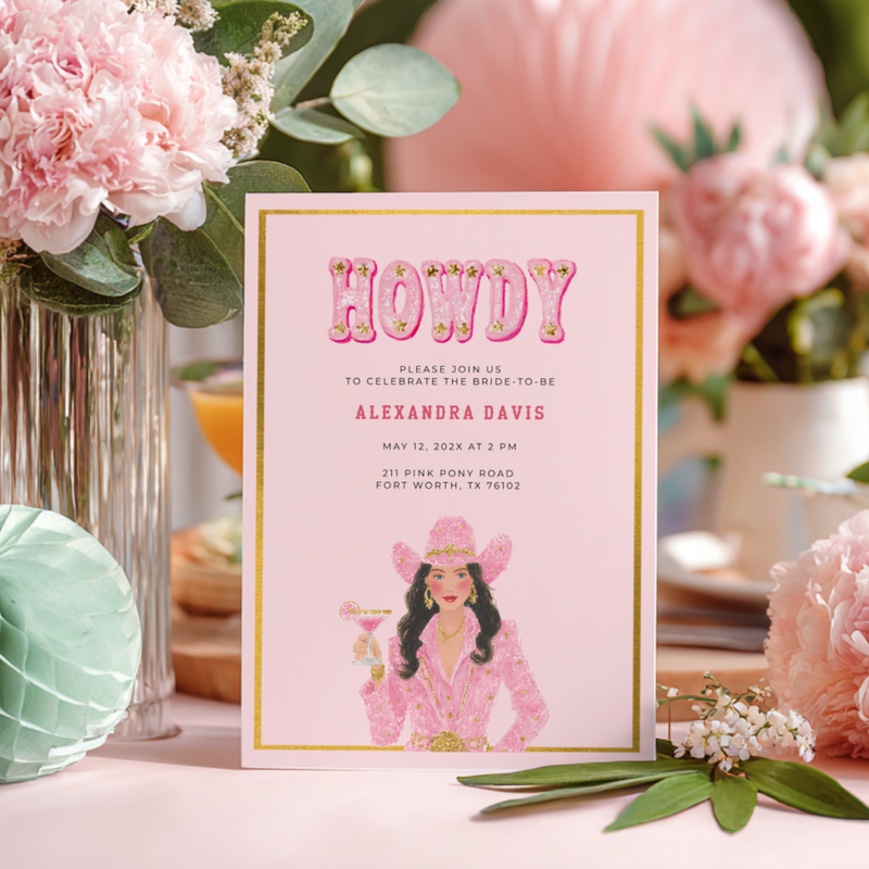 Cowgirl Bachelorette Party Invitation - Pink Western Rodeo Bride Invite L127