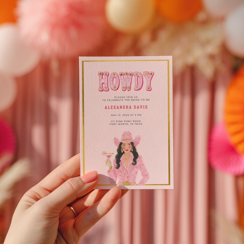 Cowgirl Bachelorette Party Invitation - Pink Western Rodeo Bride Invite L127