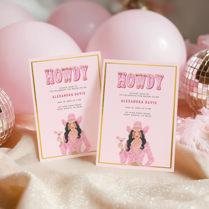 Cowgirl Bachelorette Party Invitation - Pink Western Rodeo Bride Invite L127