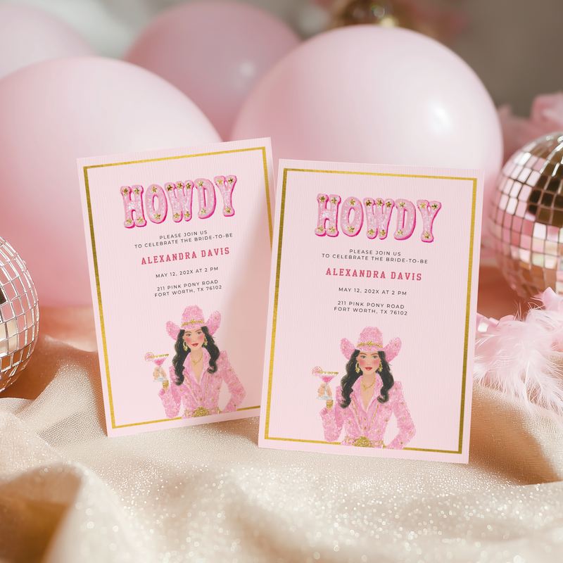 Cowgirl Bachelorette Party Invitation - Pink Western Rodeo Bride Invite L127