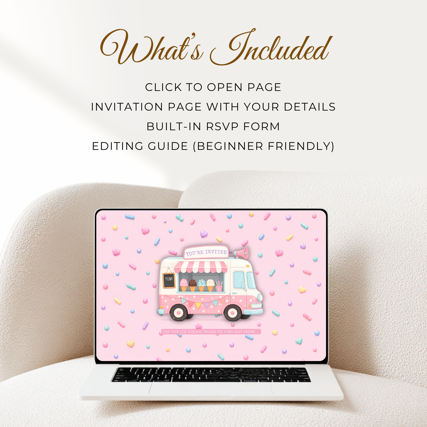 Ice Cream 4th Birthday Invitation Website with RSVP L139