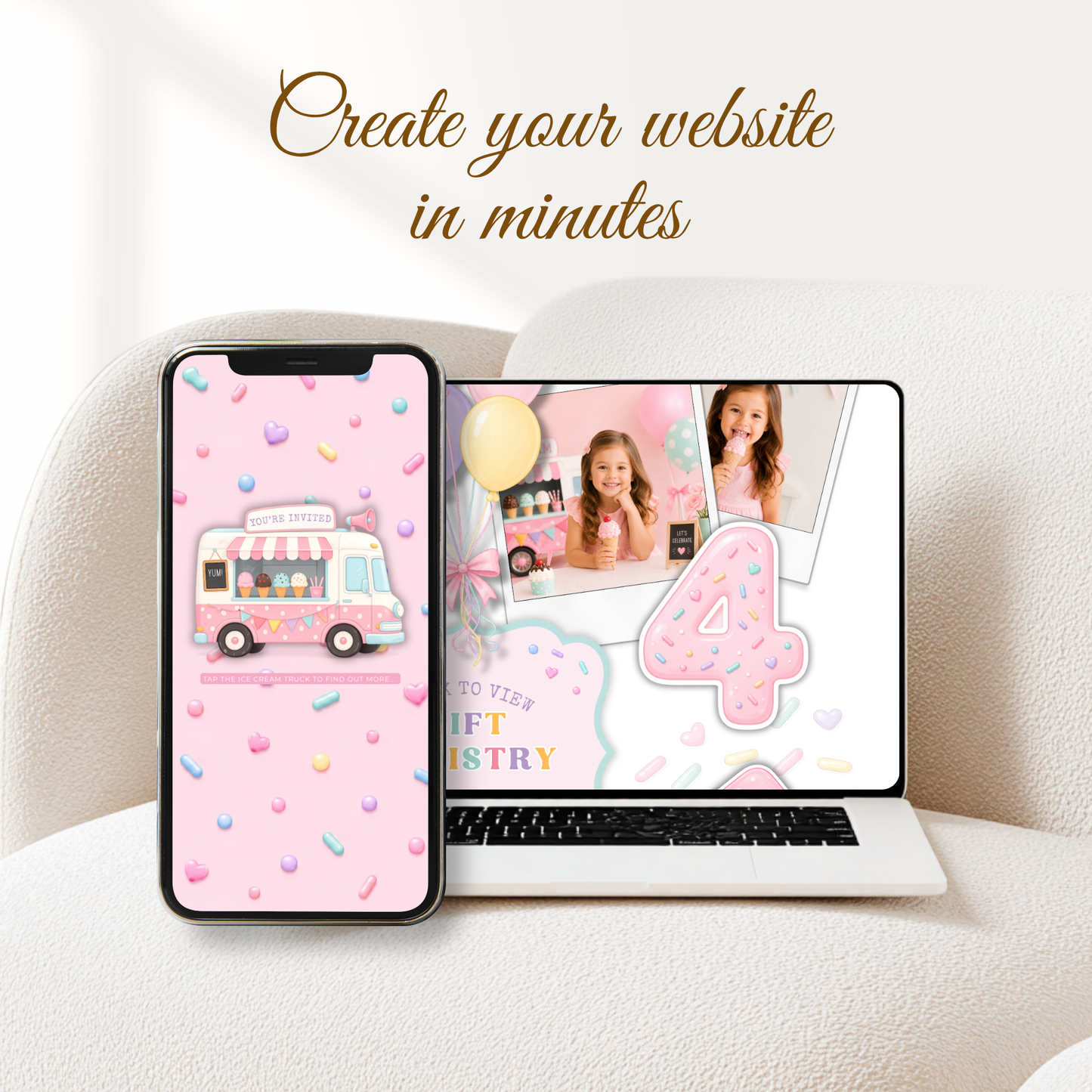 Ice Cream 4th Birthday Invitation Website with RSVP L139