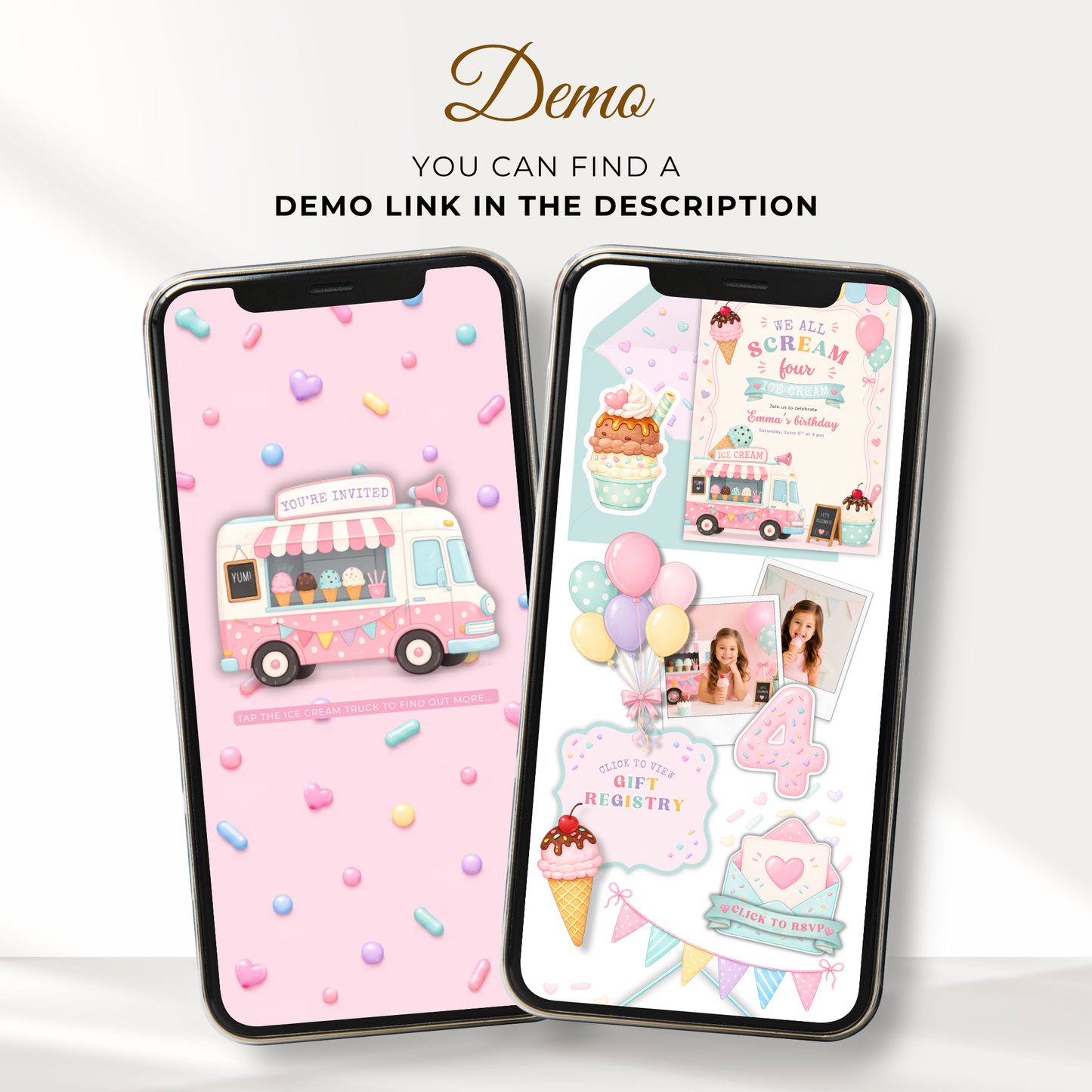 Ice Cream 4th Birthday Invitation Website with RSVP L139