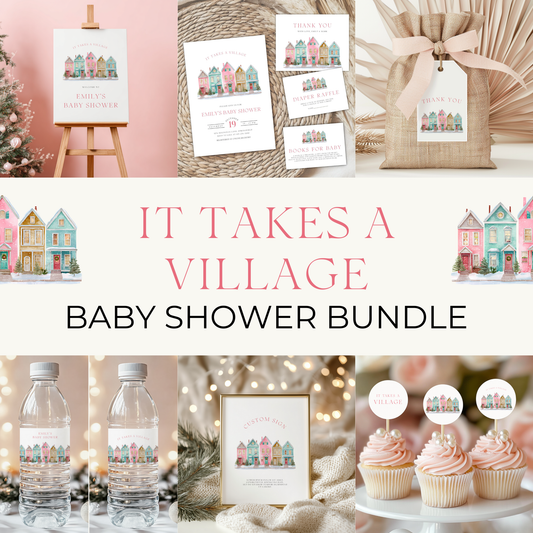 Baby Shower Mega Bundle - Pink Christmas Pastel Snowy Village BS248