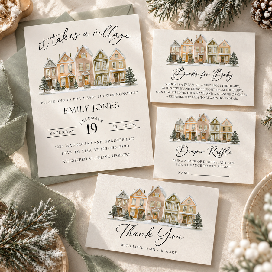 It Takes a Village Baby Shower Invitation Bundle BS249