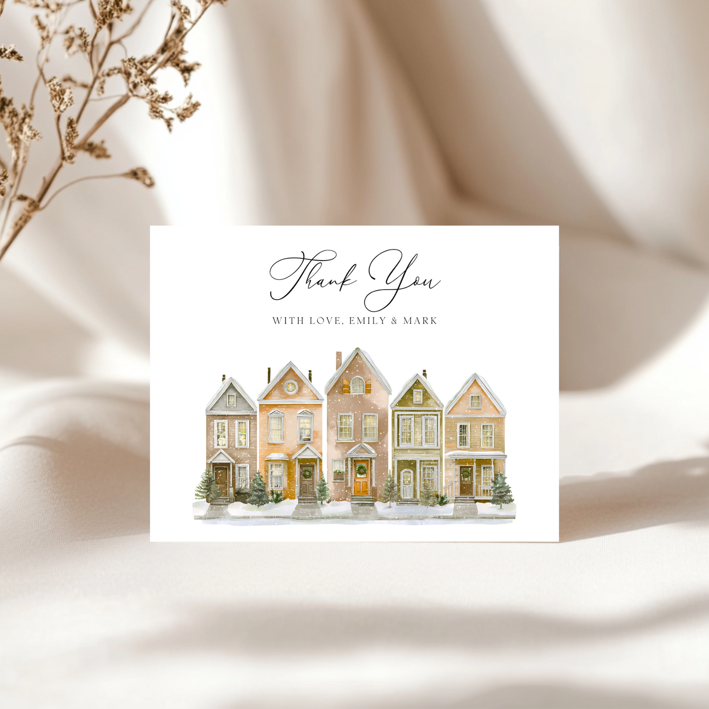 Baby Shower Invitation Bundle - Snowy Christmas Village Beige BS249