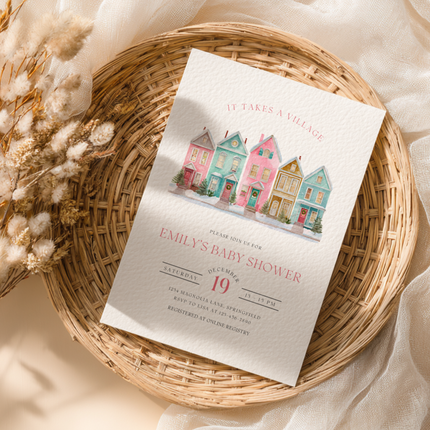 Baby Shower Invitation - It Takes A Village Christmas Pastel BS248