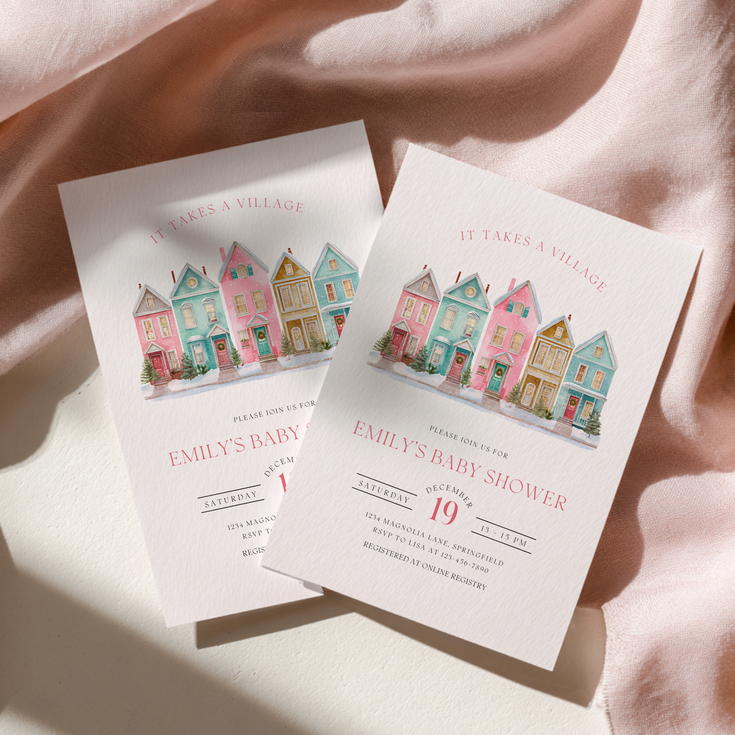 Baby Shower Invitation - It Takes A Village Christmas Pastel BS248