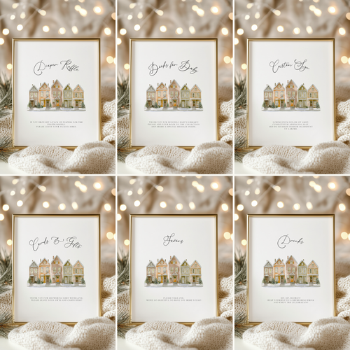 Baby Shower Table Sign Bundle - Rustic Christmas Village BS249