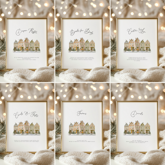 Baby Shower Table Sign Bundle - Rustic Christmas Village BS249